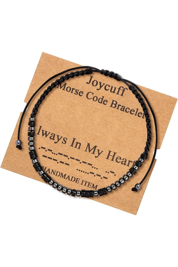 Inspirational 𝐌𝐨𝐫𝐬𝐞 𝐂𝐨𝐝𝐞 𝐁𝐫𝐚𝐜𝐞𝐥𝐞𝐭𝐬 𝐟𝐨𝐫 𝐖𝐨𝐦𝐞𝐧 𝐌𝐞𝐧 Mothers Day Birthday 𝐆𝐢𝐟𝐭𝐬 Mom Mother Father Daughter Aunt Grandmother Jewelry Cord Wrap Bracelet with Black Hematit