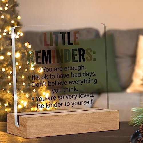 Inspirational Motivational Gifts Employee Appreciation Gifts Little Reminders You are Enough Clear Desk Decorative Sign Acrylic Sign With Wooden Stand for Office Desk Table Shelf