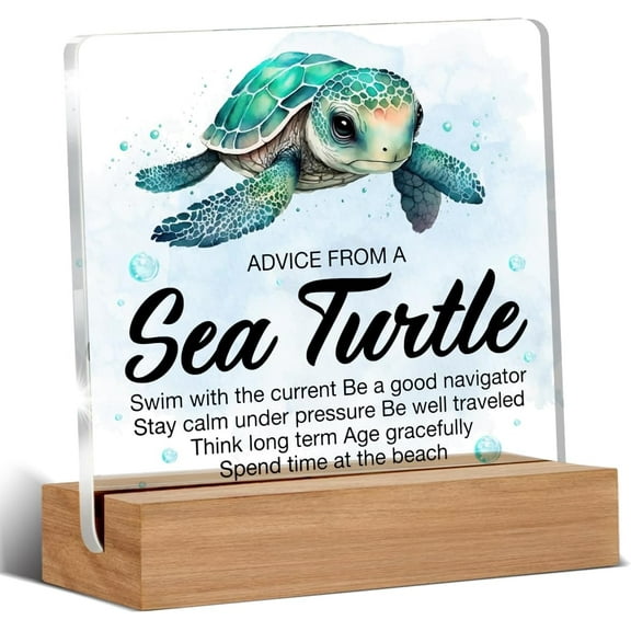Inspirational Motivational Gifts for Women Men - Turtle Gifts for Turtle Lovers - Sea Turtle Clear Desk Decorative Sign Home Decor Ocean Turtle Acrylic Sign 4x4 Inch