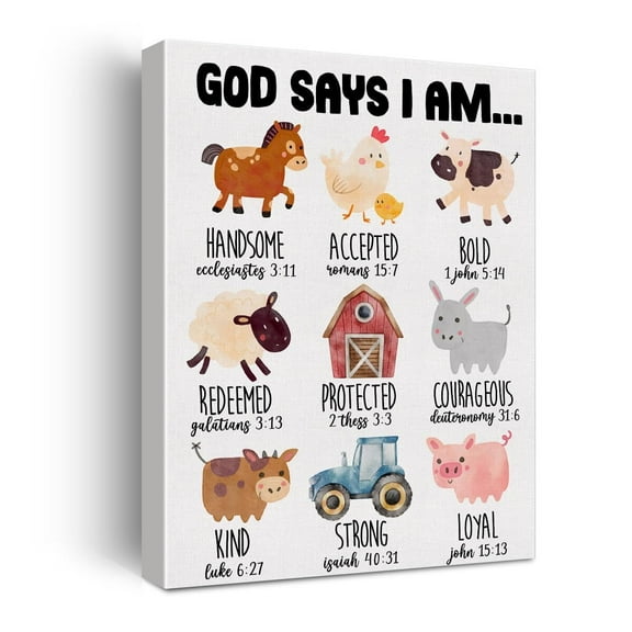 Inspirational Motivational God Says I Am Poster Canvas Wall Art for Nursery Home Decor Christian Farm Animals Canvas