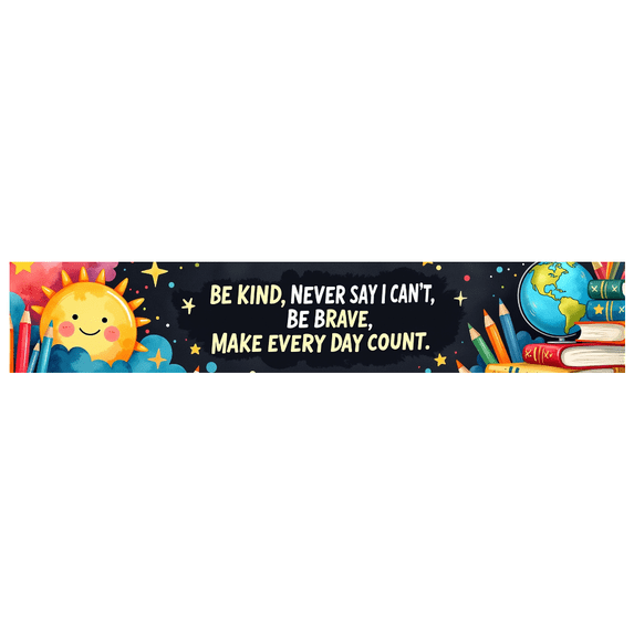 Inspirational Motivational Quote Banner with Sun Globe Pencils and Books Background Decor for Classroom Party Event School Decorations Celebration Gathering