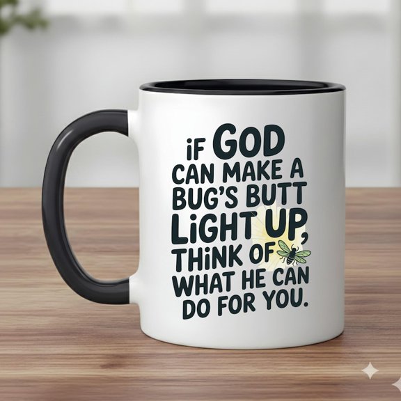 Inspirational Mug, Funny Bug Mug, If God C1An Light Up a Bug, Fireflover Gift, EncourageM1ent Gift, Religious Gift