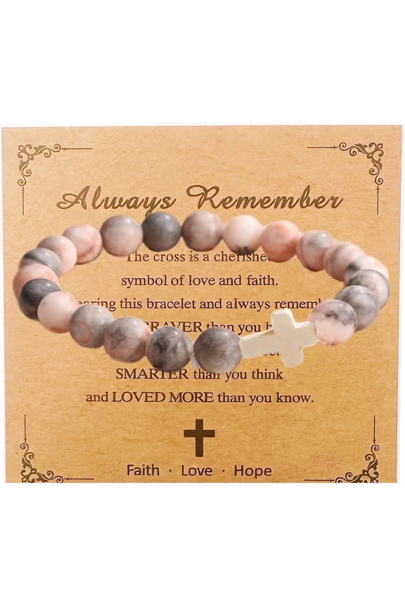 Inspirational Natural Stone Cross Bracelets with Greeting Card, Trendy Gifts for Teen Gir Men, Ideal Birthday Graduation Retirement Christmas Presents for Daughter Son Husband