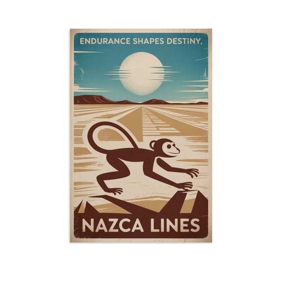 Inspirational Nazca Lines Poster Retro Motivational Vintage Travel Wall Art for Creative Studio Cultural Center Library Canvas Poster