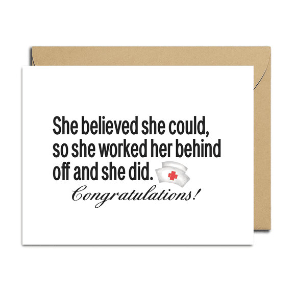 Inspirational Nurse Graduation Card  "She Believed She Could" Congratulations Greeting Card  Blank Inside, Envelope Included  Perfect for Nursing Graduates