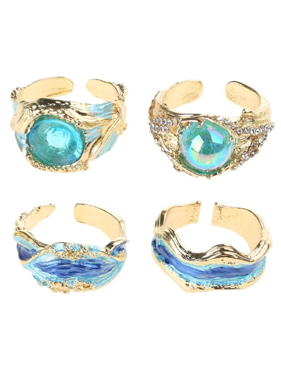 Inspirational Oceans Rings Adjustable Waving Designs in Silver Elegant Gifts for Women Ladies Sturdy Resin Craftsmanship
