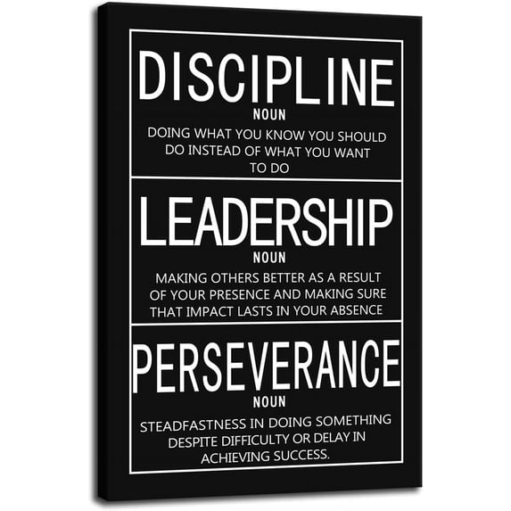 Inspirational Office Canvas Wall Art Inspirational Positive Entrepreneur Quotes Disclpline Noun Leadership Noun Perseverance Noun Artwork Home Wall Decor Framed Ready to Hang12x18