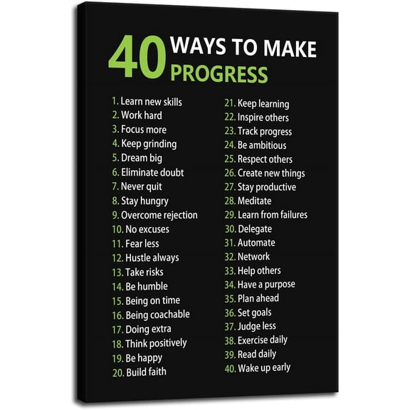 Inspirational Office Canvas Wall Art Motivational Positive Entrepreneur Quotes 40 Ways to Make Progress Painting Artwork Library Classroom Wall Decor Frame Ready to Hang12x18