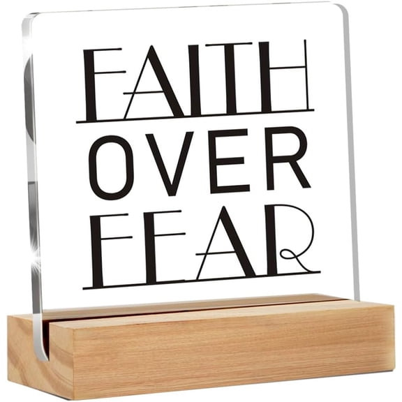 Inspirational Office Decor,Faith Over Fear Sign,Office Desk Signs with Sayings Desk Decoration Office Desk Shelf Decor Sign(4x4 Inch)