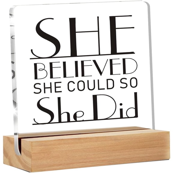 Inspirational Office Decor,She Believed She Could So She Did Sign,Accountant Office Desk Signs with Sayings Desk Decoration Home Office Desk Shelf Decor Sign(4x4 Inch)