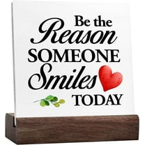 Inspirational Office Sign Desk Decor,Motivational Table Decor,Be The Reason Someone Smiles Today Ceramic Desk Plaque Tabletop Decoration,Encouragement Gifts For Women Coworker