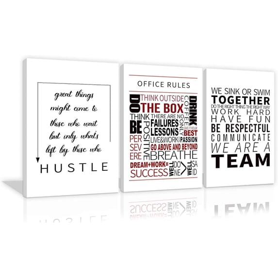Inspirational Office Wall Art 3 Pieces Office Rules Framed Prints Teamwork Quote Positive Poster Motivational Wall Decor Hustle Wall Decor for Office Decor Framed Ready to Hang