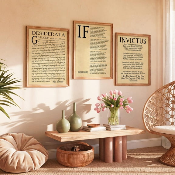 Inspirational Poem Print Desiderata If Invictus Sepia Tone Set 3