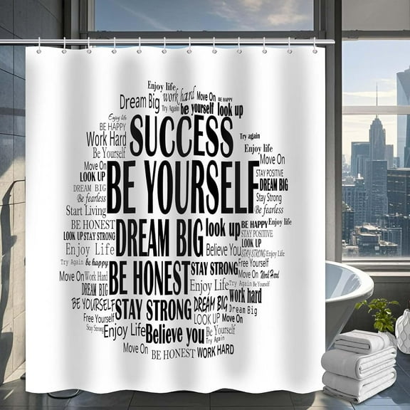 Inspirational Positive Affirmations Shower Curtain - 72x72 Inch Motivational Quotes Black & White Waterproof Bath Decor with Hooks