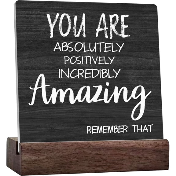 Inspirational Positive Quote Ceramic Table Sign Desk Decor, You Are Absolutely Positively Incredibly Amazing Wooden Sign Decorations For Home Office Girl Room Wall Tabletop Shelf Decor