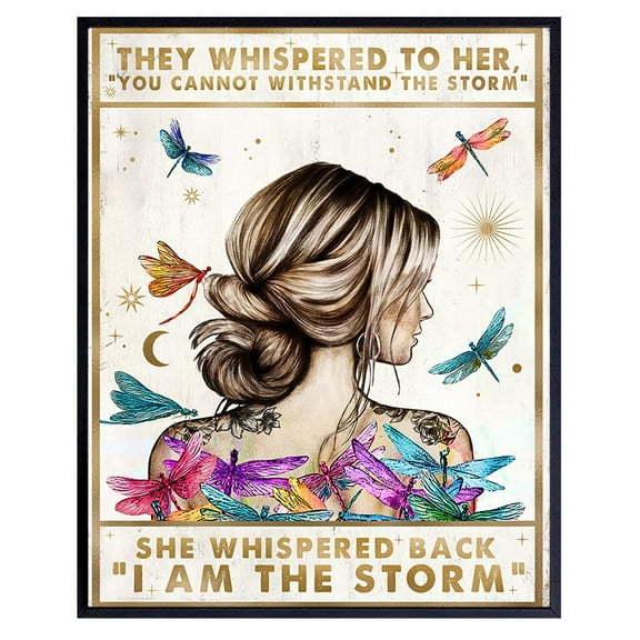 Inspirational Positive Quotes Wall Decor - She Whispered Back I Am The Storm - Hippie Boho Wall Art - Motivational Poster - Encouragement Gifts for Women - Rustic Bedroom Living Room Home Office