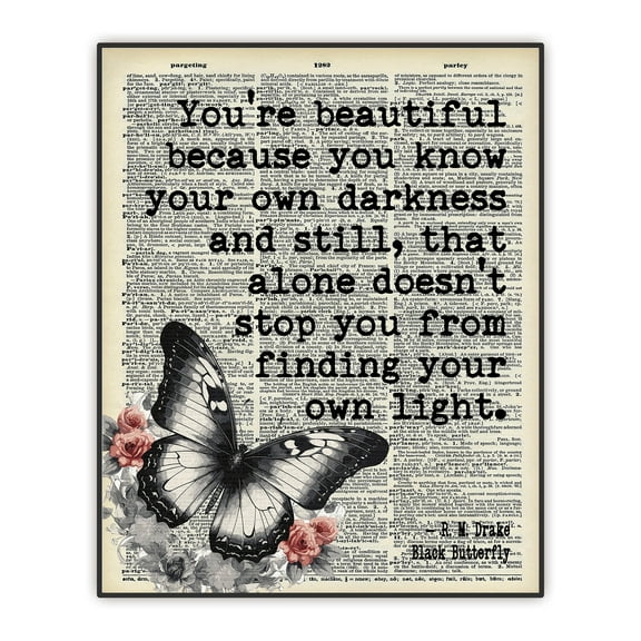 Inspirational Positive Quotes for Women, Encouraging Gift For Teens, Vintage Print, Motivational Poster, You're Beautiful Butterfly Dictionary Art UNFRAMED Print 8"X10"