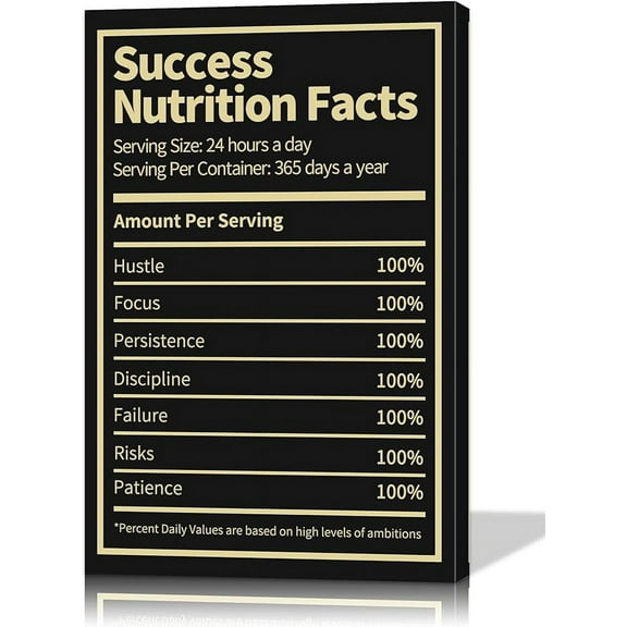 Inspirational Posters Success Nutrition Facts Canvas Print Motivational Wall Art Office Wall Decor Inspirational Quotes Wall Art Success Wall Art Positive Posters