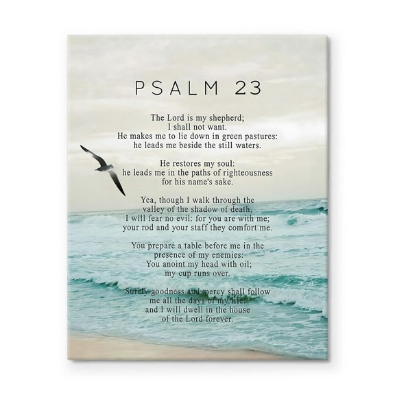 Inspirational Psalm 23 Canvas Wall Art Decor - Christian Bible Verse with Peaceful Beach Art Canvas Print, Religious Inspirational Artwork for Home or Office Decoration