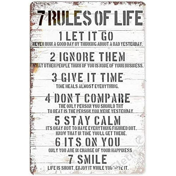 Inspirational Quote- 7 Rules Of Life Motivational Quote classroom Gifts- Best Birthday/thanksgiving Supplies Sign Country Poster Wall Art Decoration Aluminum Sign 8x12 INCH