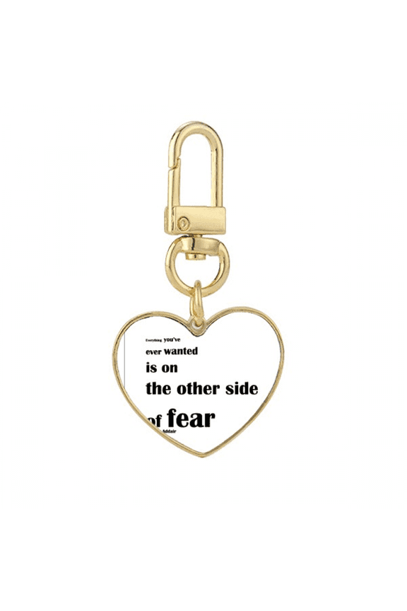 Inspirational Quote About Fear By George Addair Gold Heart Keychain Metal Keyring Holder