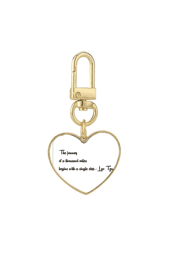 Inspirational Quote About Journey By Lao Tzu Gold Heart Keychain Metal Keyring Holder