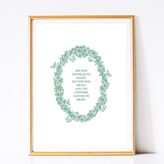 Inspirational Quote Art Print: Green Floral Wreath, Unframed Paper Poster 8x10in