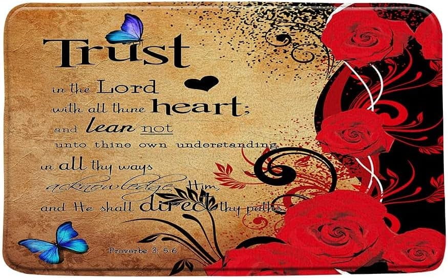 Inspirational Quote Bath Mat Trust in The Lord with All Thine Heart Rug