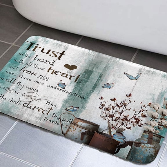 Inspirational Quote Bathroom Rug Mat, Bible Verse Inspirational Motivational Bathroom Rugs Set, Abstract Ink Paint Pink Teal Marble Non-Slip Bath Carpet, Extra Soft and Absorbent Bath Rugs(19"X31")