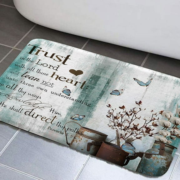 Inspirational Quote Bathroom Rug Mat, Bible Verse Inspirational Motivational Bathroom Rugs Set, Abstract Ink Paint Pink Teal Marble Non-Slip Bath Carpet, Extra Soft and Absorbent Bath Rugs(17"X29")