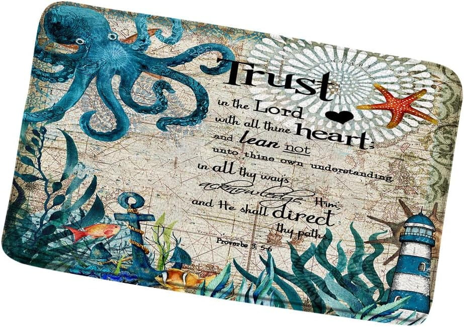Inspirational Quote Bathroom Rugs Green Octopus Tentacle Vintage