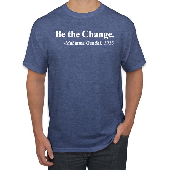 Inspirational Quote Be the Change by Mahatma Gandhi 1913 Men's Graphic T-Shirt, Vintage Heather Blue, 4XL
