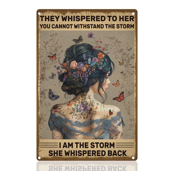 Inspirational Quote Butterfly Lady Tin Sign Retro Metal Wall Decor 8" x 12" Motivational I am The Storm Vintage Wall Art Poster