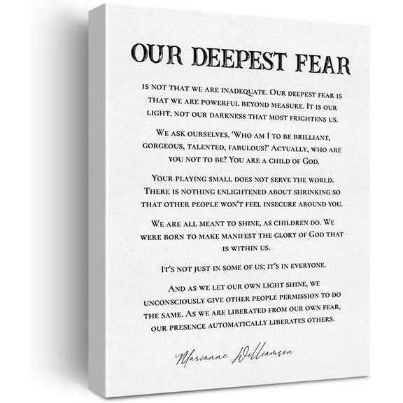 Inspirational Quote Canvas Wall Art Motivational Our Deepest Fear Quotes Canvas Print Positive Canvas Painting Wall Decor Framed Gift 12x15 Inch