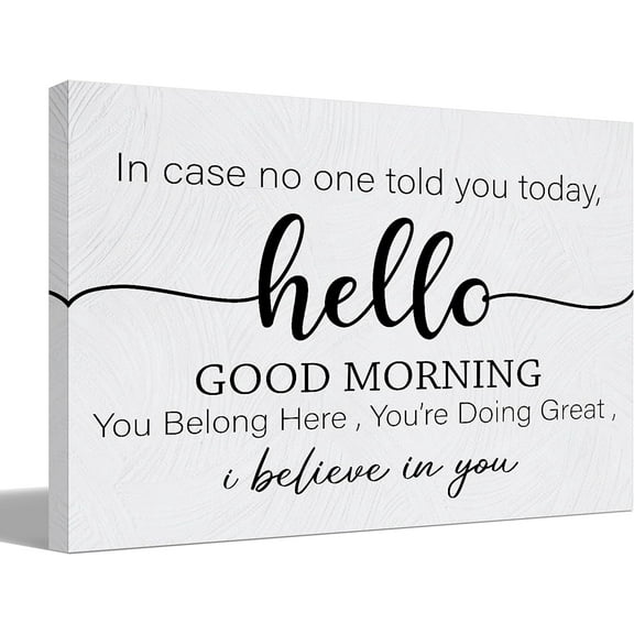 Inspirational Quote In Case No One Told You Today Hello Good Morning Canvas Wall Art Prints Decor for Home Office Classroom，Encouragement Themed Paintings Art Decor 14x11 ，Positive Art Gifts