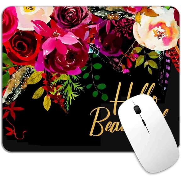 Inspirational Quote Floral Mouse Pad, Roses Floral Mouse Pad for Computer, Red Flowers Mouse Mat, Desk Accessories Womens Mousepad Office Gifts, 9.5x7.9 inch