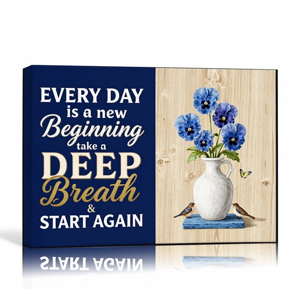 Inspirational Quote Floral Vase Wall Art Botanical Canvas Print Blue Flowers Gallery Wrapped Canvas Bedroom Decor 30"L x 20"W