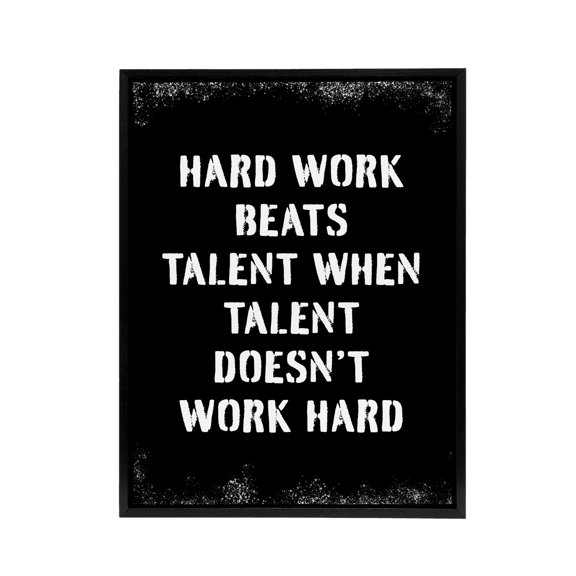 Inspirational Quote Hard Work Beats Talent Black Framed Canvas Art Print 12X16"