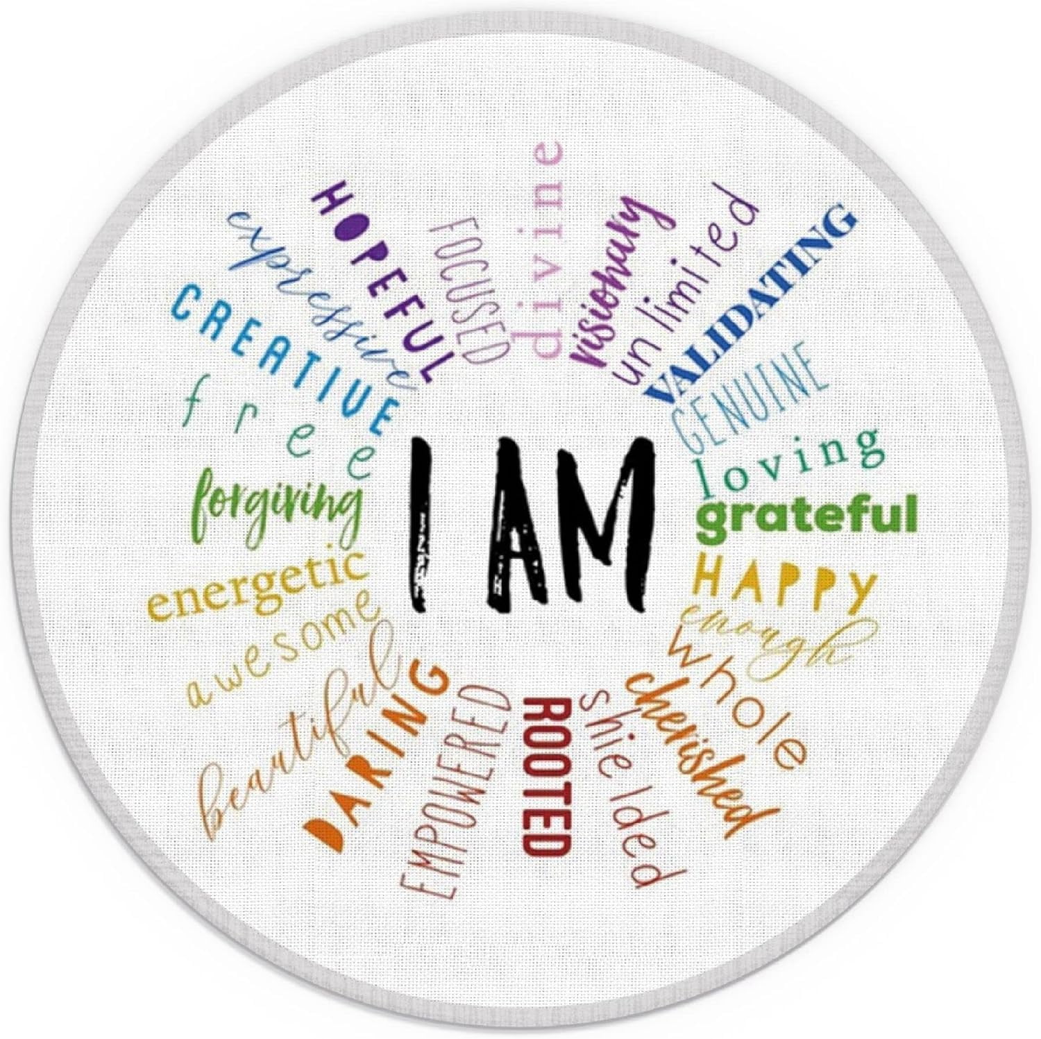 Inspirational Quote I Am Positive Affirmations Colorful Word Art Round