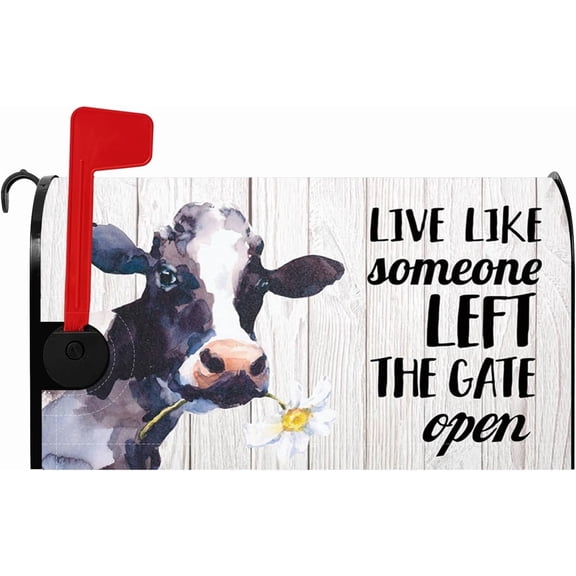 Inspirational Quote Mailbox Cover Live Like Someone Left The Gate Open Wood Milk Cow Flower Magnetic Mailbox Covers Rustic Mail Box Post Letter Cover Standard Size 21x18 Inch for Home Yard