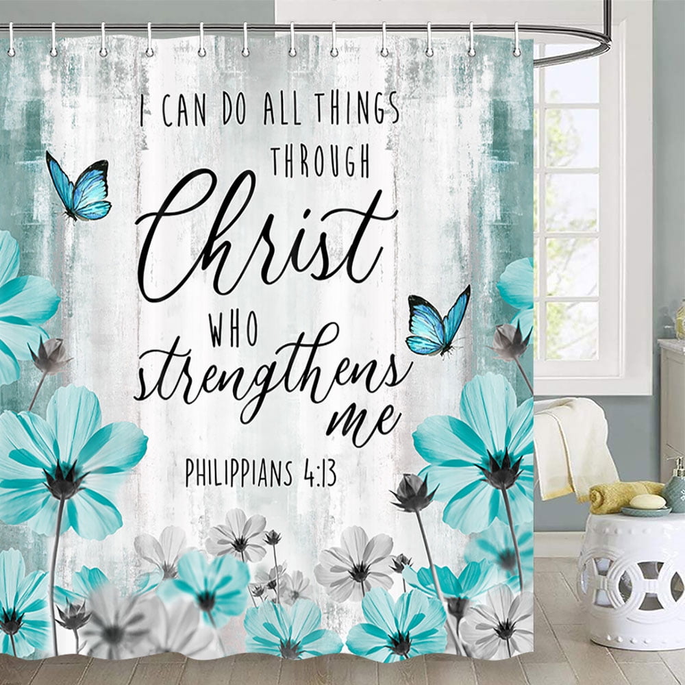 Inspirational Quote Shower Curtain, I Can Do Everything Through Him Who ...