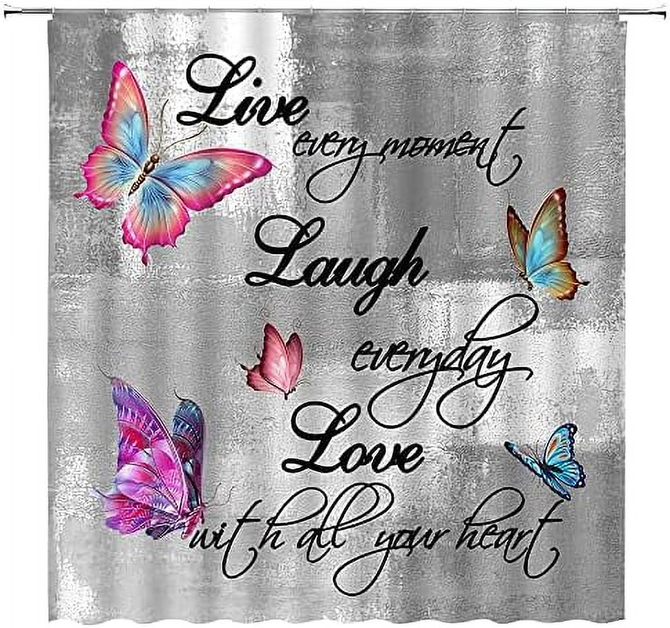 Inspirational Quote Shower Curtain Rustic Wooden Plank Fantasy