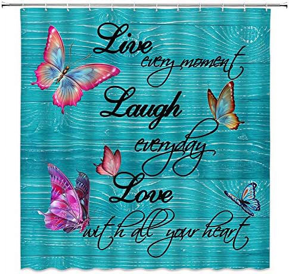 Inspirational Quote Shower Curtain Rustic Wooden Plank Fantasy