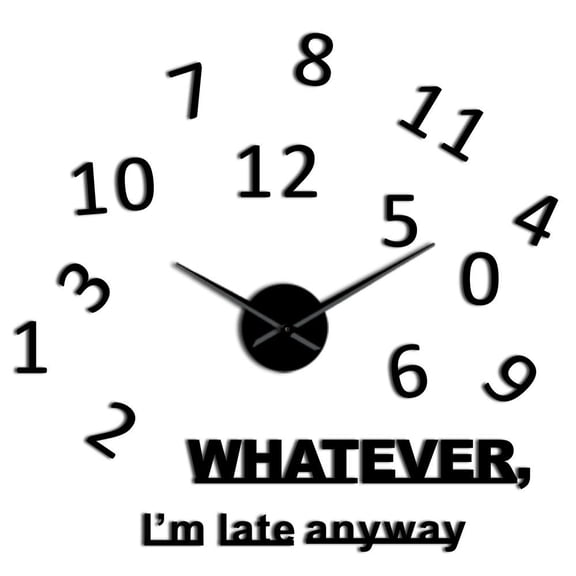 Inspirational Quote Silhouette Frameless Wall Clock Stickers, DIY Modern Decorative Clocks for Living Room, Bedroom, Office - Easy to Install, Large 3D Clock Design (Black,37in)