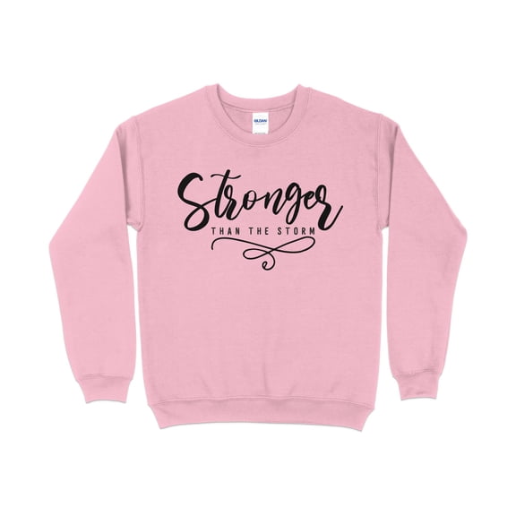 Inspirational Quote Sweatshirt, Stronger Than the Storm Graphic Top, Unisex Motivational Pullover, Comfortable Casual Wear, Gift Idea (LightPink, 3XL)