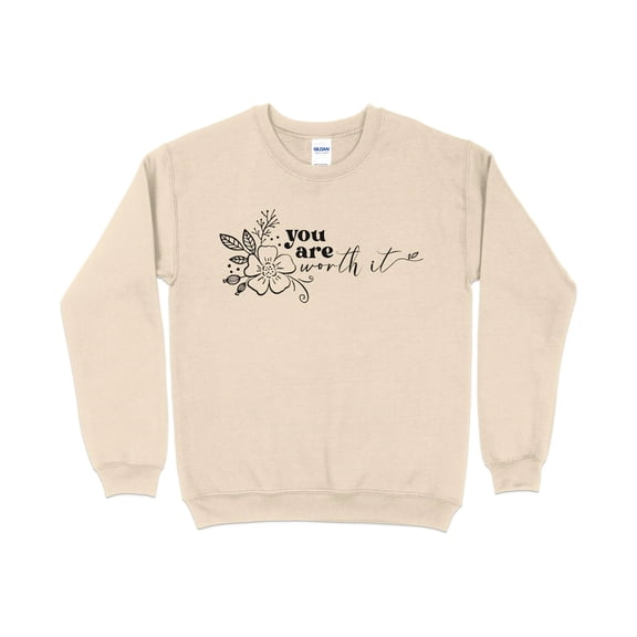Inspirational Quote Sweatshirt, You Are Worth It, Floral Motif, Casual Pullover, Unisex Comfort Wear, Daily Affirmation Top
