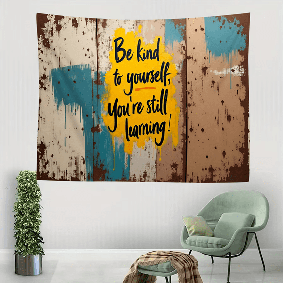 Inspirational Quote Tapestry - "Be Kind to Yourself" with Graffiti Style - Self-Care Wall Art for Bedroom & Study - Polyester Fabric