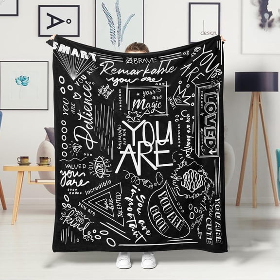 Inspirational Quote Throw Blanket, Cozy Motivational Text Fleece Throw for Nap and Sofa Decor, White and Black, 40 x 50 Inches