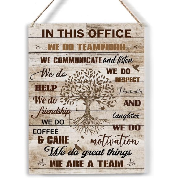 Inspirational Quote Tree Wood Sign in This Office We are a Team Wooden Signs Rustic Hanging Plaque Home Wall Art 8x10 Sign Wall Decor for Home Office