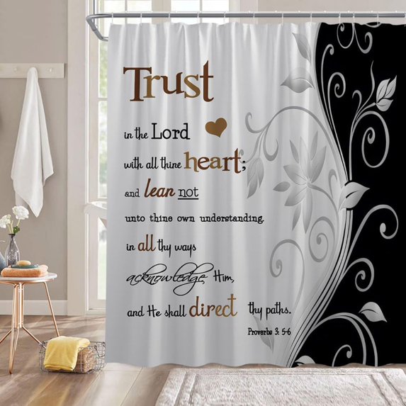 Inspirational Quote Trust in The Lord Shower Curtain Black Gray Abstract Floral Modern Geometric Fashion Creative Bathroom Decor Fabric Curtain with Hooks